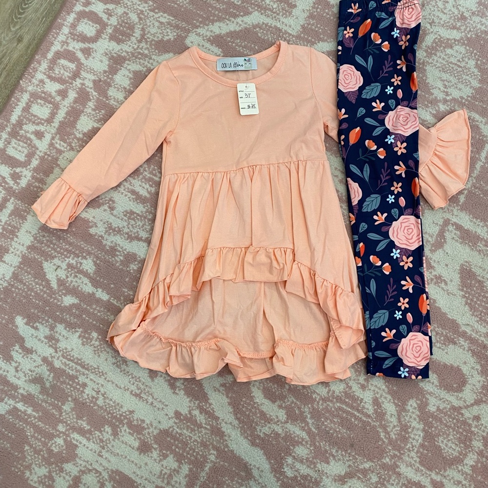 Peach and Navy Floral Kids Matching Set